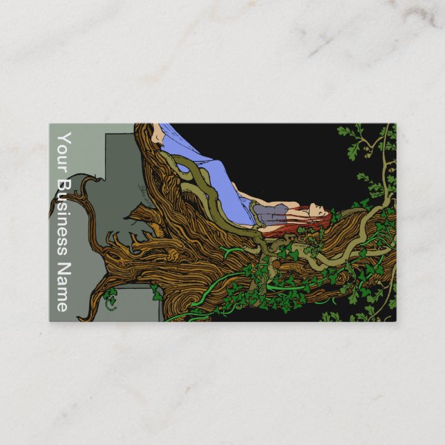 Woman and Oak Tree Coloured Classic Illustration Business Card (Front)