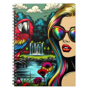 Woman and Parrot in the Park Pop Art Notebook