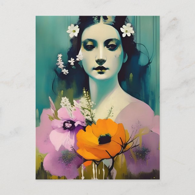 Woman and Poppy Flowers Postcard (Front)