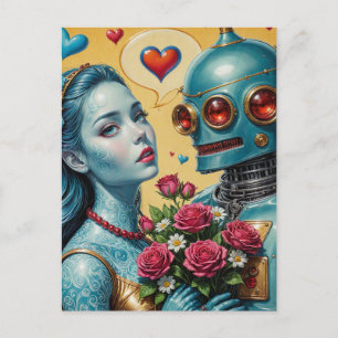 Woman and Robot in Love Postcard