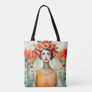 Woman and Roses Tote Bag