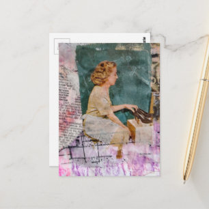 Woman and Shoes Mixed Media collage  Postcard