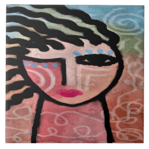 Woman and the Sun Abstract Digital Painting Tile