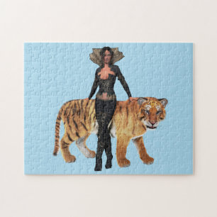 WOMAN AND TIGER FANTASY PUZZLE