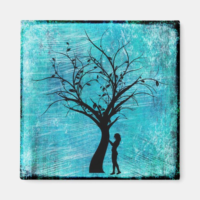 Woman and Tree Silhouette Megnat Magnet (Front)