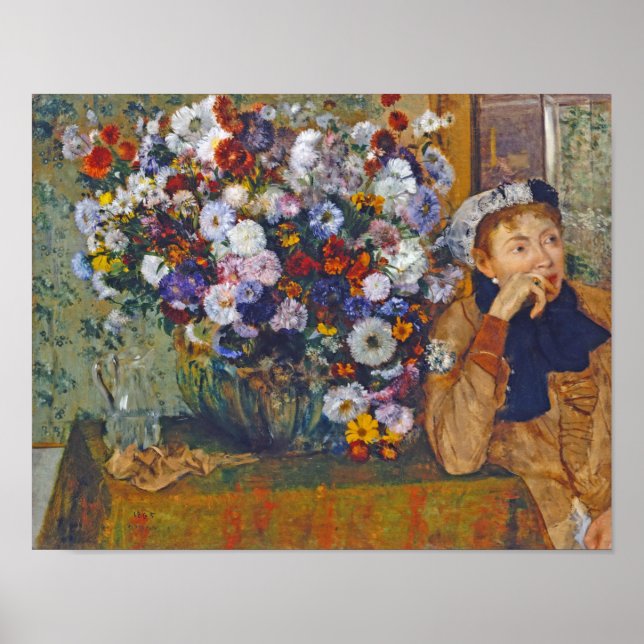 Woman and Vase of Flowers, Edgar Degas Poster (Front)