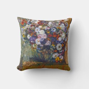Woman and Vase of Flowers, Edgar Degas Throw Pillow