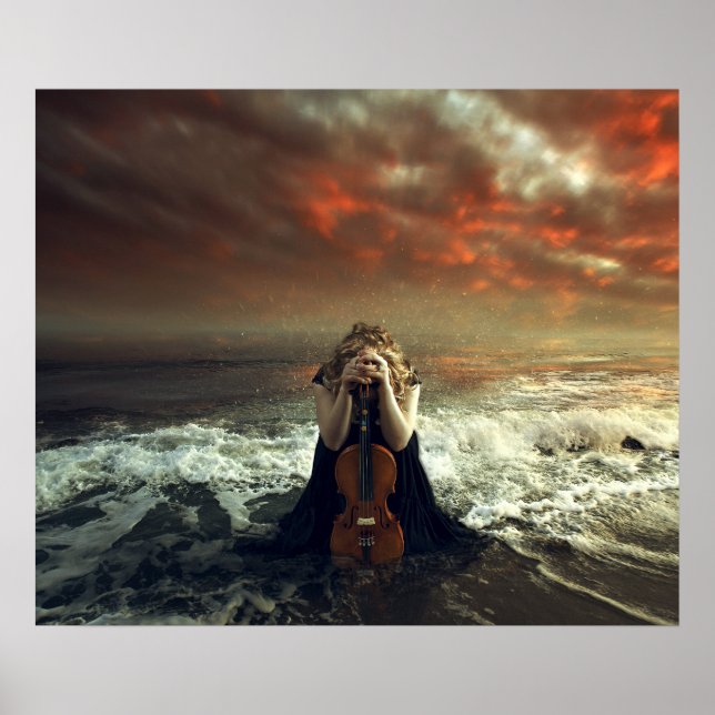 Woman and Violin in the Ocean Poster (Front)