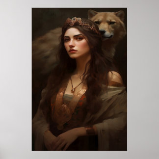 Woman and Wolf Poster Art Print Wall Art