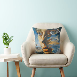 Woman and World Surrealism Throw Pillow