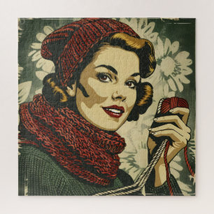 Woman and Yarn Vintage Jigsaw Puzzle