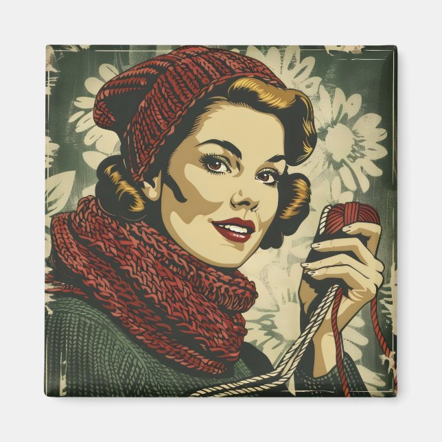 Woman and Yarn Vintage Magnet (Front)