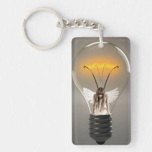 Woman Angel in Lightbulb Keychain