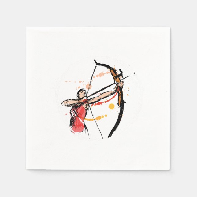 Woman Archer Archery Arrow Bow Bowman Shooting Gif Napkin (Front)