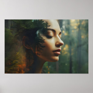 Woman art double exposure poster