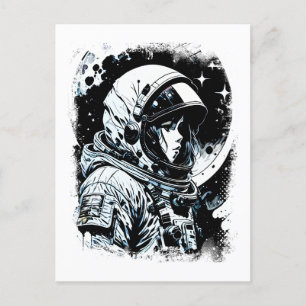 Woman Astronaut in space Abstract Science fiction Postcard