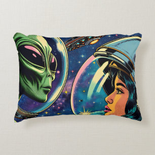 Woman Astronaut Meets Extraterrestrial Alien Accent Pillow