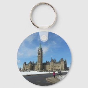Woman at Canadian Parliament in Ottawa Keychain