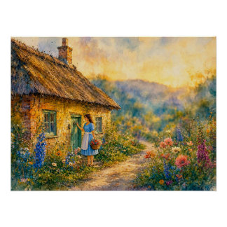 Woman at Cottage Door, Poster