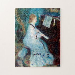 WOMAN AT THE PIANO ANTIQUE FRENCH PAINTING JIGSAW PUZZLE