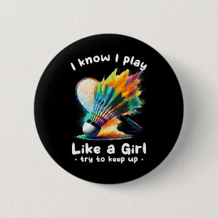 Woman Badminton Player Shuttle Racket Sports 2 Inch Round Button