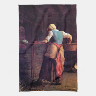Woman Baking Bread, Jean-Francois Millet Kitchen Towel