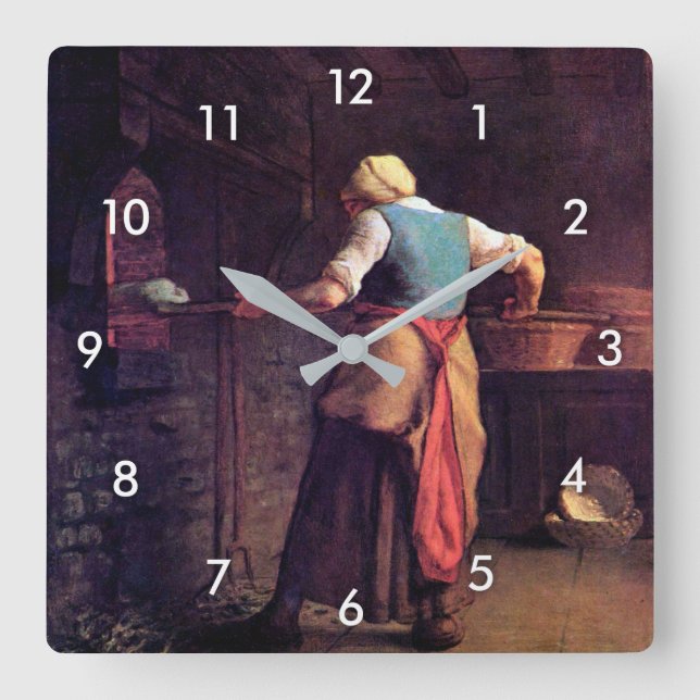 Woman Baking Bread, Jean-Francois Millet Square Wall Clock (Front)