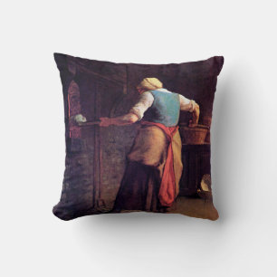 Woman Baking Bread, Jean-Francois Millet Throw Pillow