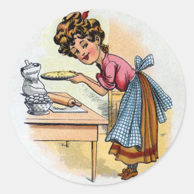 Woman Baking Pies Classic Round Sticker (Front)
