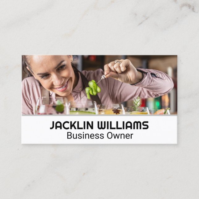 Woman Bartender Making Drinks Business Card (Front)