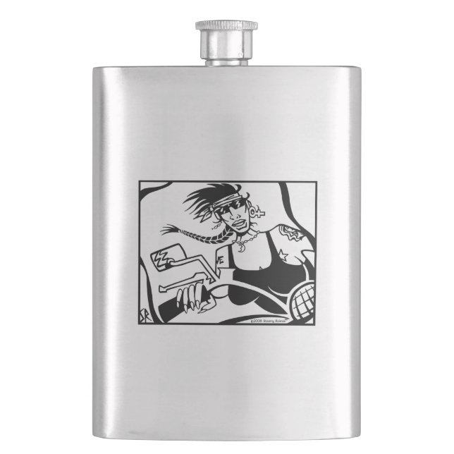Woman Biker black stainless steel flask (Front)