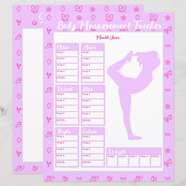 Woman Body Measurements Tracker Weight Loss Chart (Front/Back)