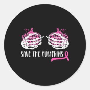Woman Breast Cancer Awareness Save The Pumpkins Ha Classic Round Sticker