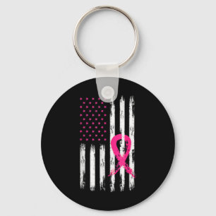 Woman Breast Cancer Awareness Vintage American Fla Keychain