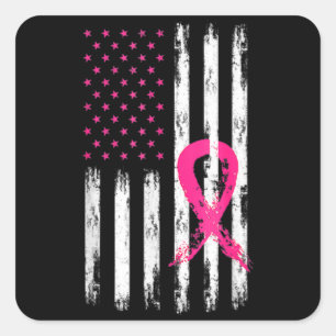 Woman Breast Cancer Awareness Vintage American Fla Square Sticker