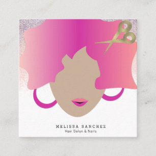 Woman Brown Hair Faux Gold Glitter Salon Beauty Square Business Card