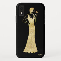 *~* Woman Butterfly Art Deco Nouveau Gold Glitter
