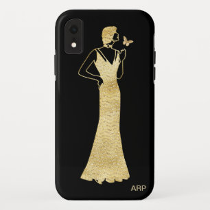 *~* Woman Butterfly Art Deco Nouveau Gold Glitter iPhone XR Case
