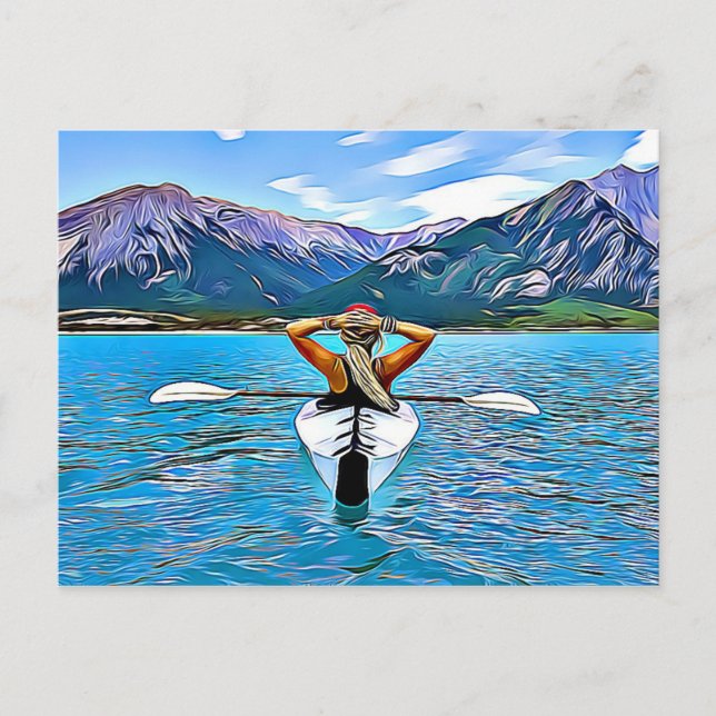 Woman Canoeing or kayaking by the Ocean Postcard (Front)