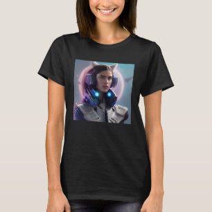 Woman Cat Ears Pink Moon Moonlight Fantasy Space F T-Shirt