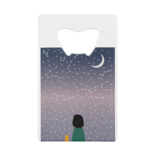 Woman Cat Stars Space Galaxy Girl Universe Moon. Credit Card Bottle Opener