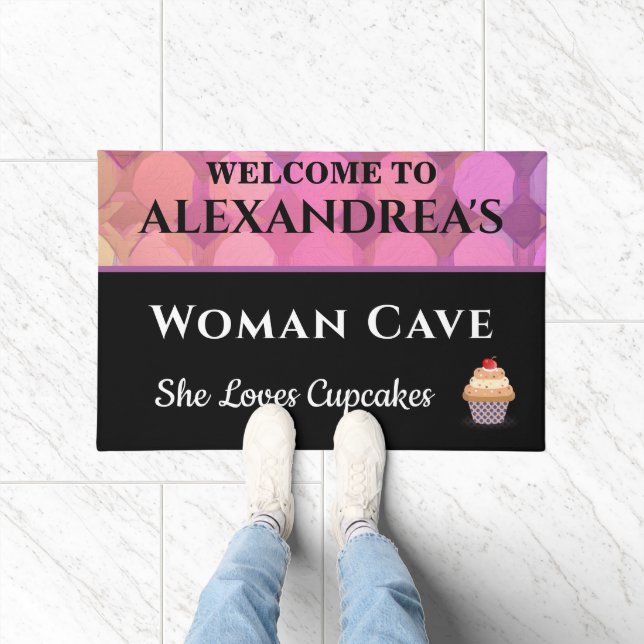 Woman Cave Pink Abstract Pattern Personalize Doormat (Indoor)