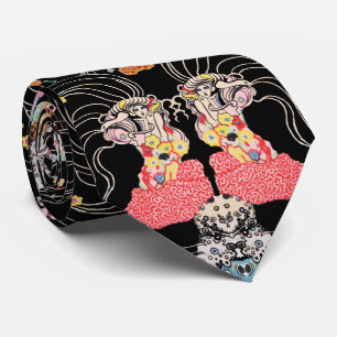 WOMAN,CENTAUR FLORAL Red Black White Klimt Pattern Tie