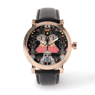 WOMAN,CENTAUR FLORAL Red Black White Klimt Pattern Watch
