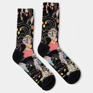WOMAN,CENTAUR FLORAL Red White Klimt Pattern Socks
