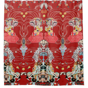 WOMAN,CENTAUR FLORAL Royal Red White Klimt Pattern