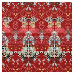 WOMAN,CENTAUR FLORAL Royal Red White Klimt Pattern Fabric
