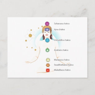 woman chakra text symbols sitting lotus yoga yogi postcard