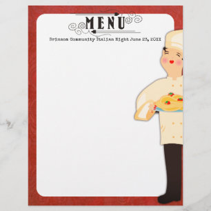 Woman chef Italian pasta spaghetti menu letterhead