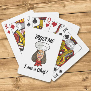 Woman Chef Playing Cards